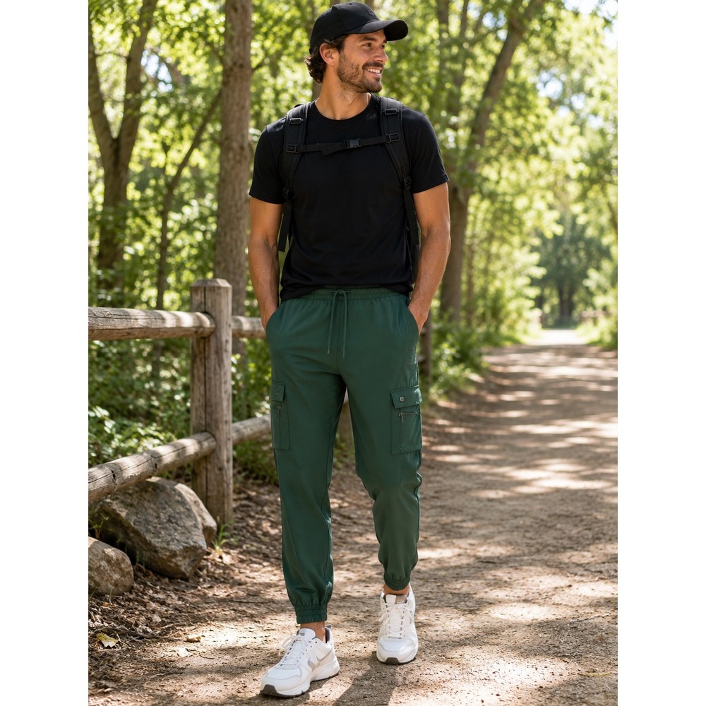 All in Motion Men's XL Green Cargo Jogger Pants Stretch Athletic Travel